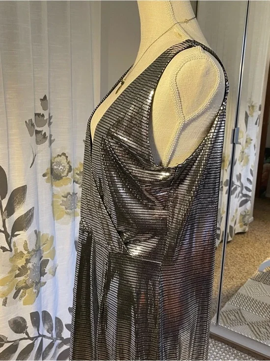 Betabrand Metallic Silver Wrap Maxi Dress - Picture 3 of 6